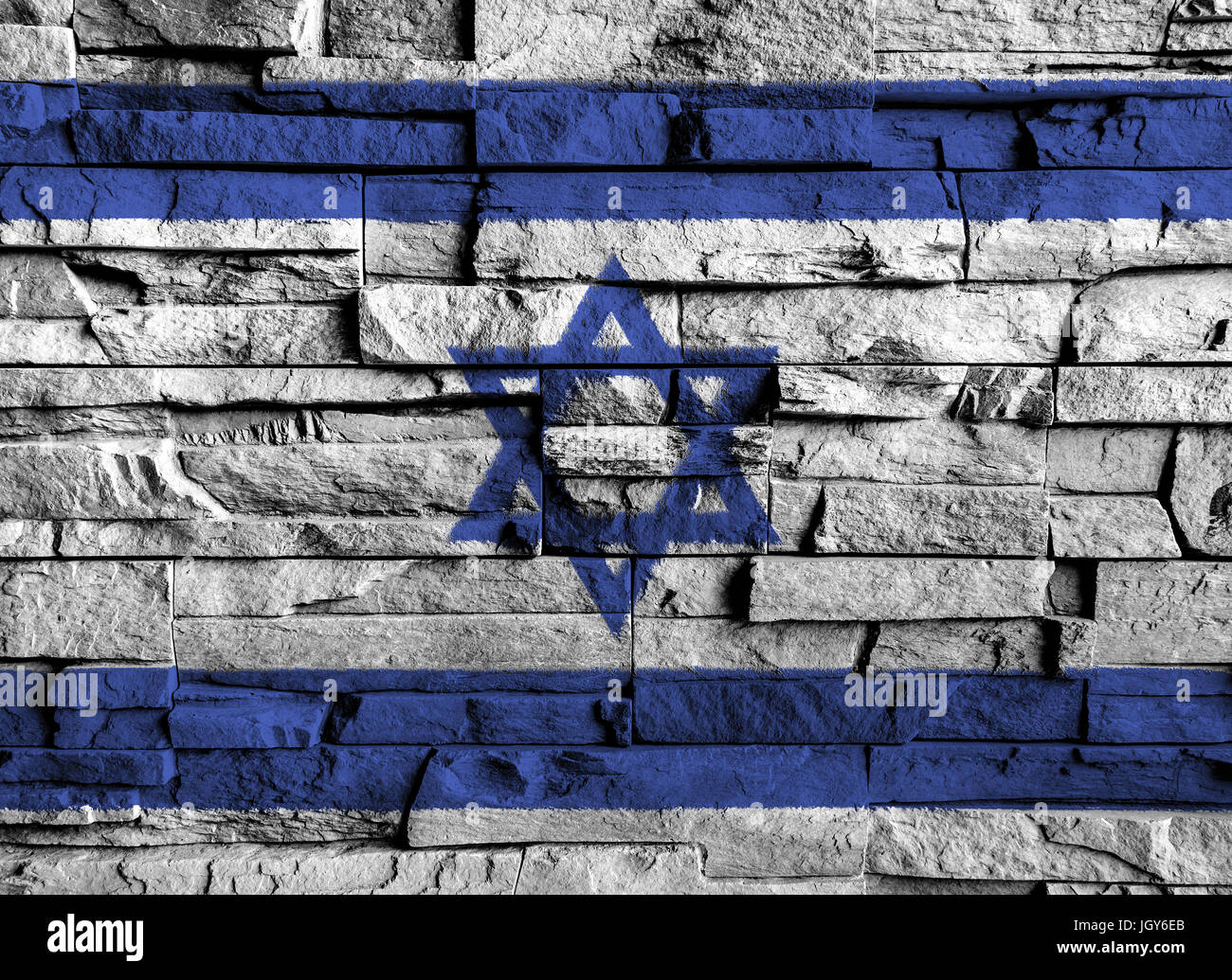 Israel flag painting on high detail of old brick wall . 3D illustration . Stock Photo