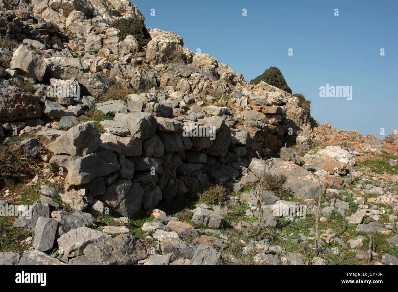 Karfi or Karphi was a Minoan settlement established 1100 BC at the end of the Minoan era 1100 meter above sea level above Lasithi Plateau in Crete- Stock Photo