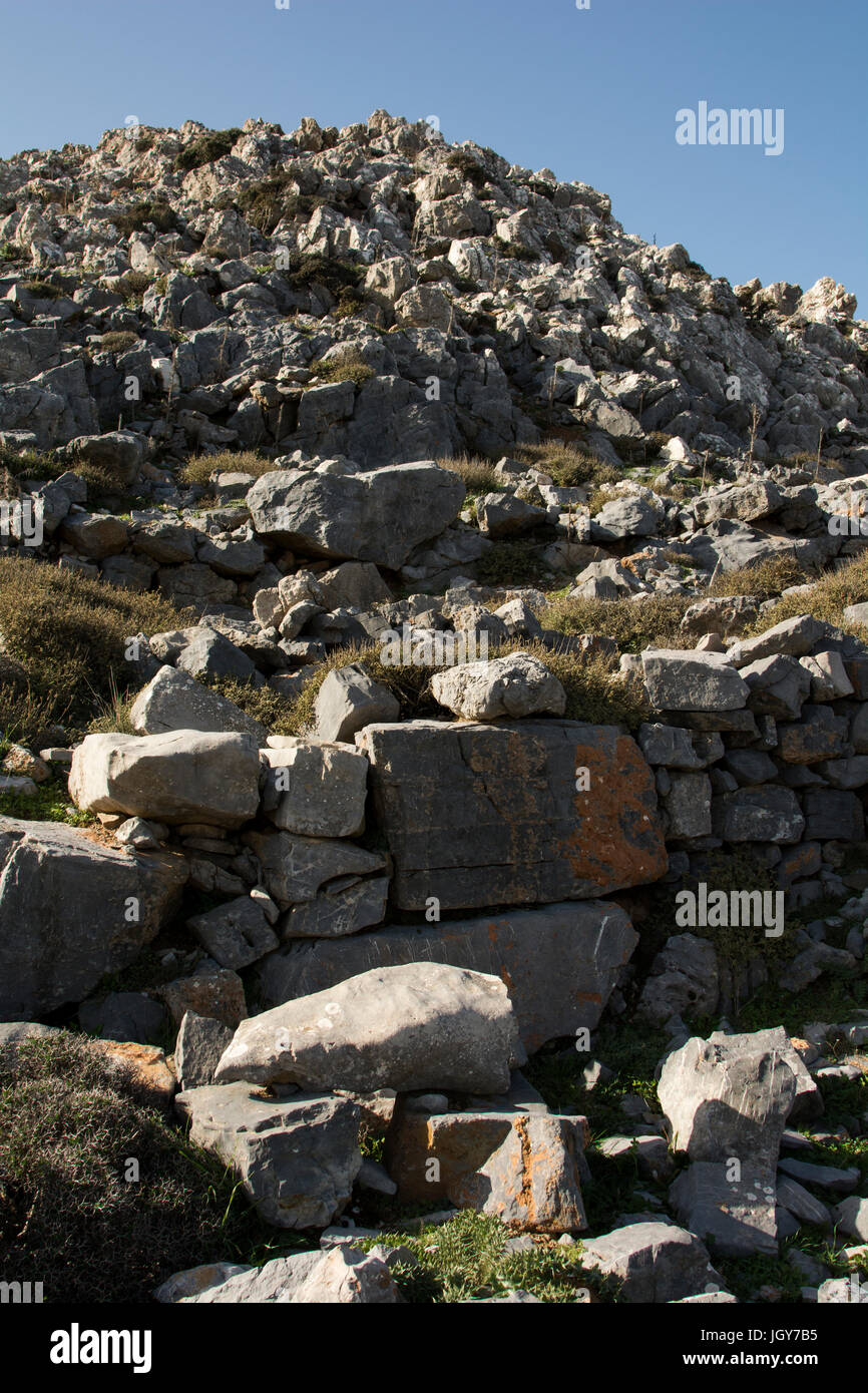 Karfi or Karphi was a Minoan settlement established 1100 BC at the end of the Minoan era 1100 meter above sea level above Lasithi Plateau in Crete- Stock Photo