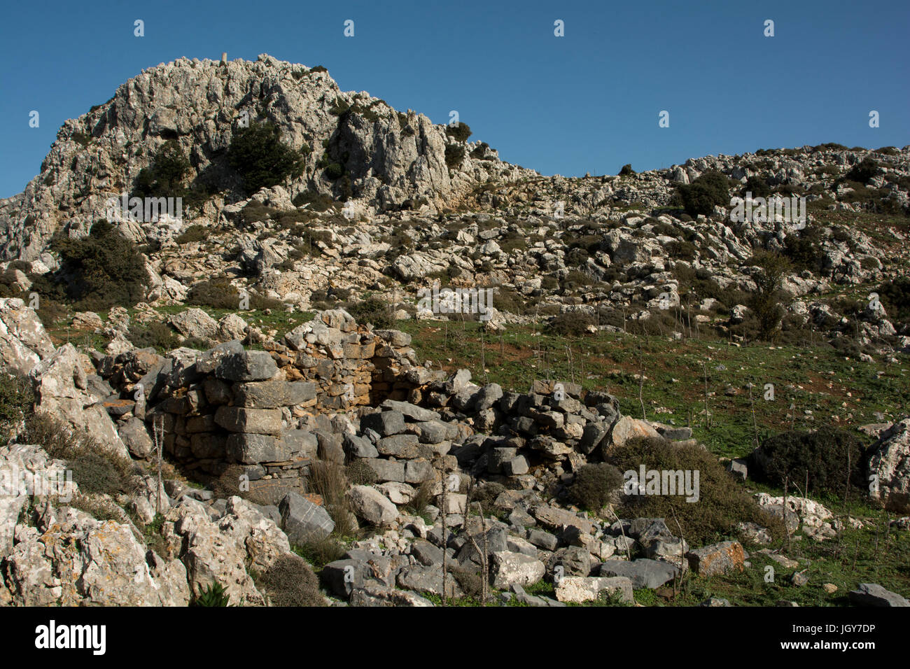 Karfi or Karphi was a Minoan settlement established 1100 BC at the end of the Minoan era 1100 meter above sea level above Lasithi Plateau in Crete- Stock Photo