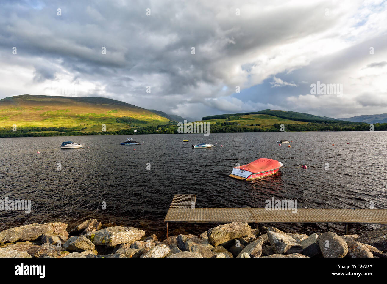 Boats in Loch Earn, Scotland. Stock Photo