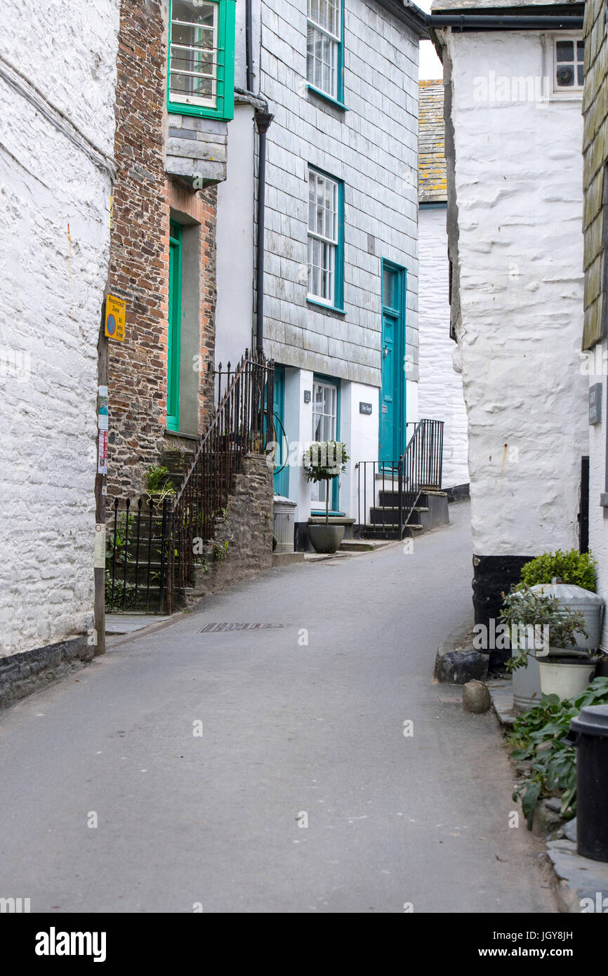 Narrow street in Port Isaac, Cornwall, England, UK Stock Photo