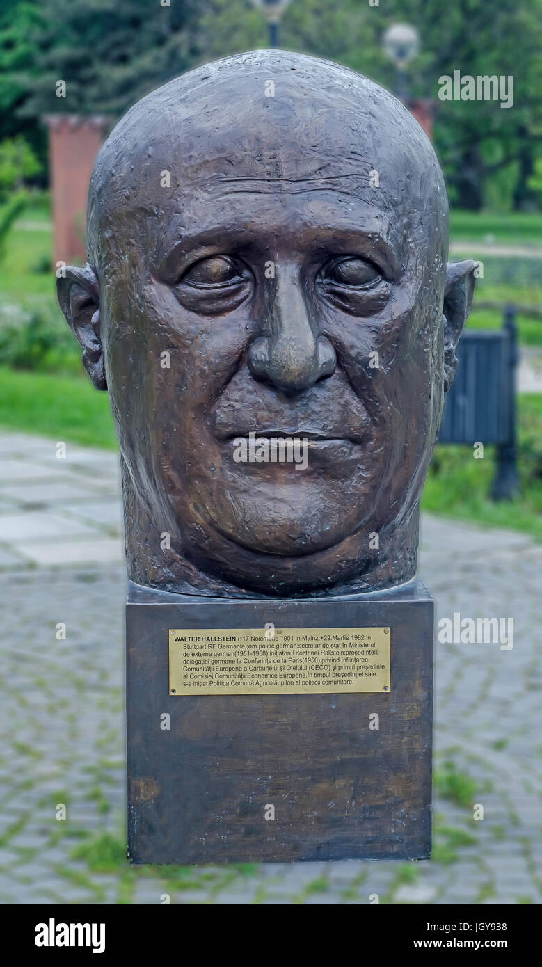 BUCHAREST, ROMANIA - MAY 10, 2014. The Public Garden Herastrau. The Statue of Walter Hallstein. Stock Photo