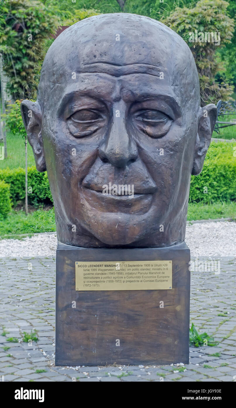 BUCHAREST, ROMANIA - MAY 10, 2014. The Public Garden Herastrau. The Statue of Sicco Leendert Mansholt. Stock Photo
