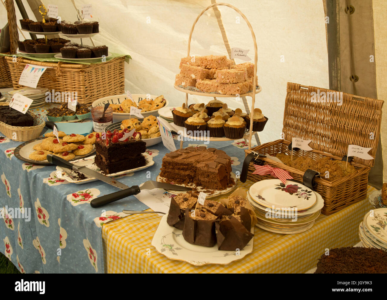 Cake Display At An English Refreshment Marquee Stock Photo Alamy