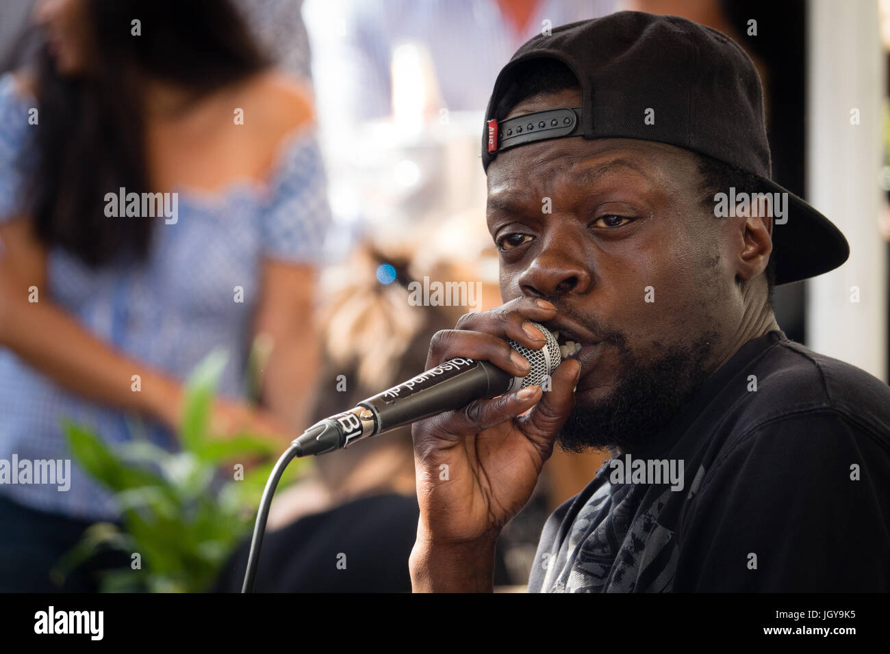 Danish rapper Al Agami, open air concert, Playa Cava Bar, Copenhagen, Denmark Stock Photo