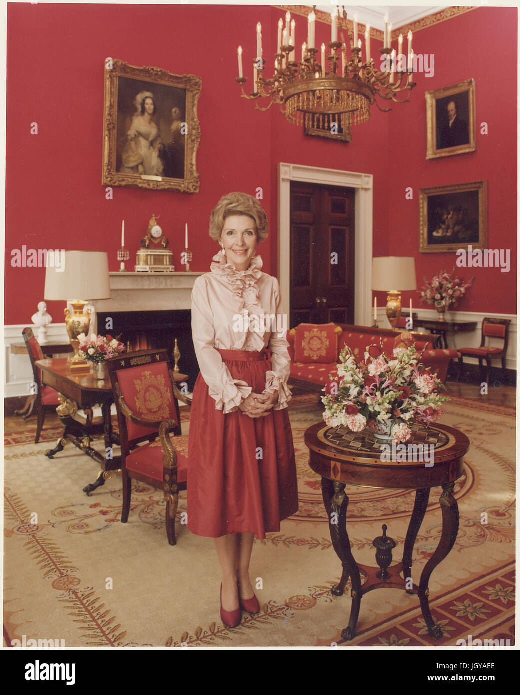 Official Portrait of Mrs. Reagan in the Red Room Stock Photo