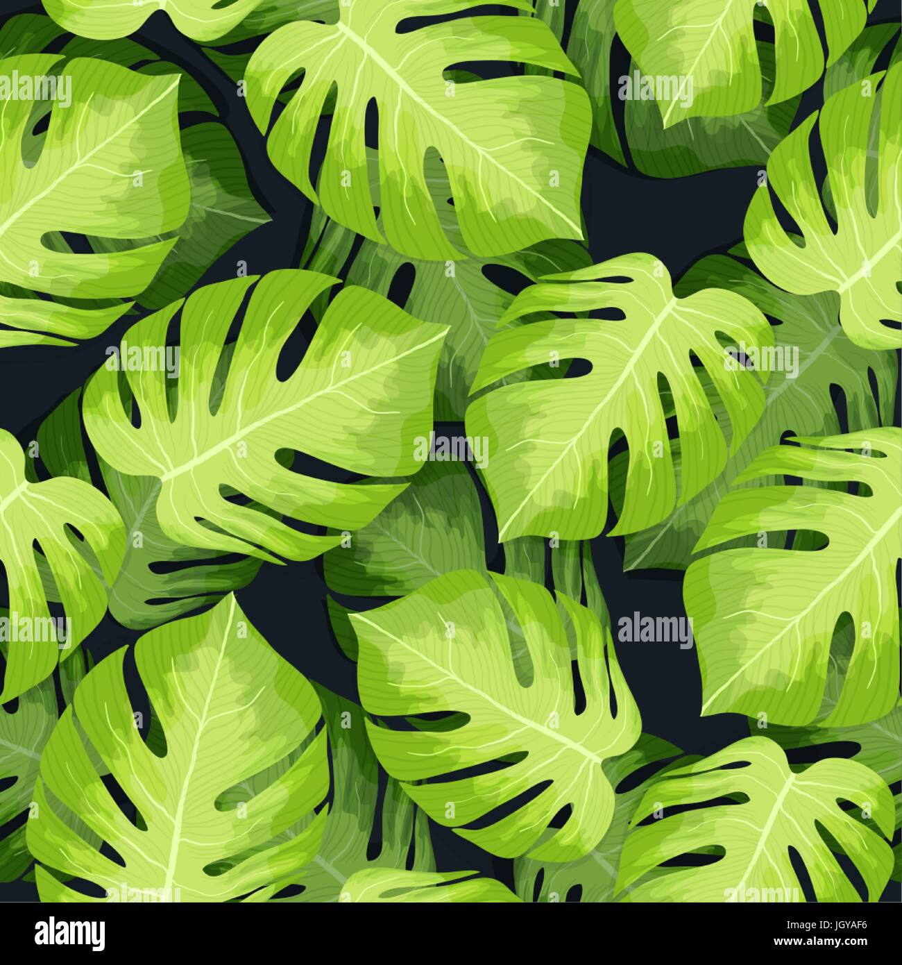 Monstera tropical palm leaves pattern Stock Vector