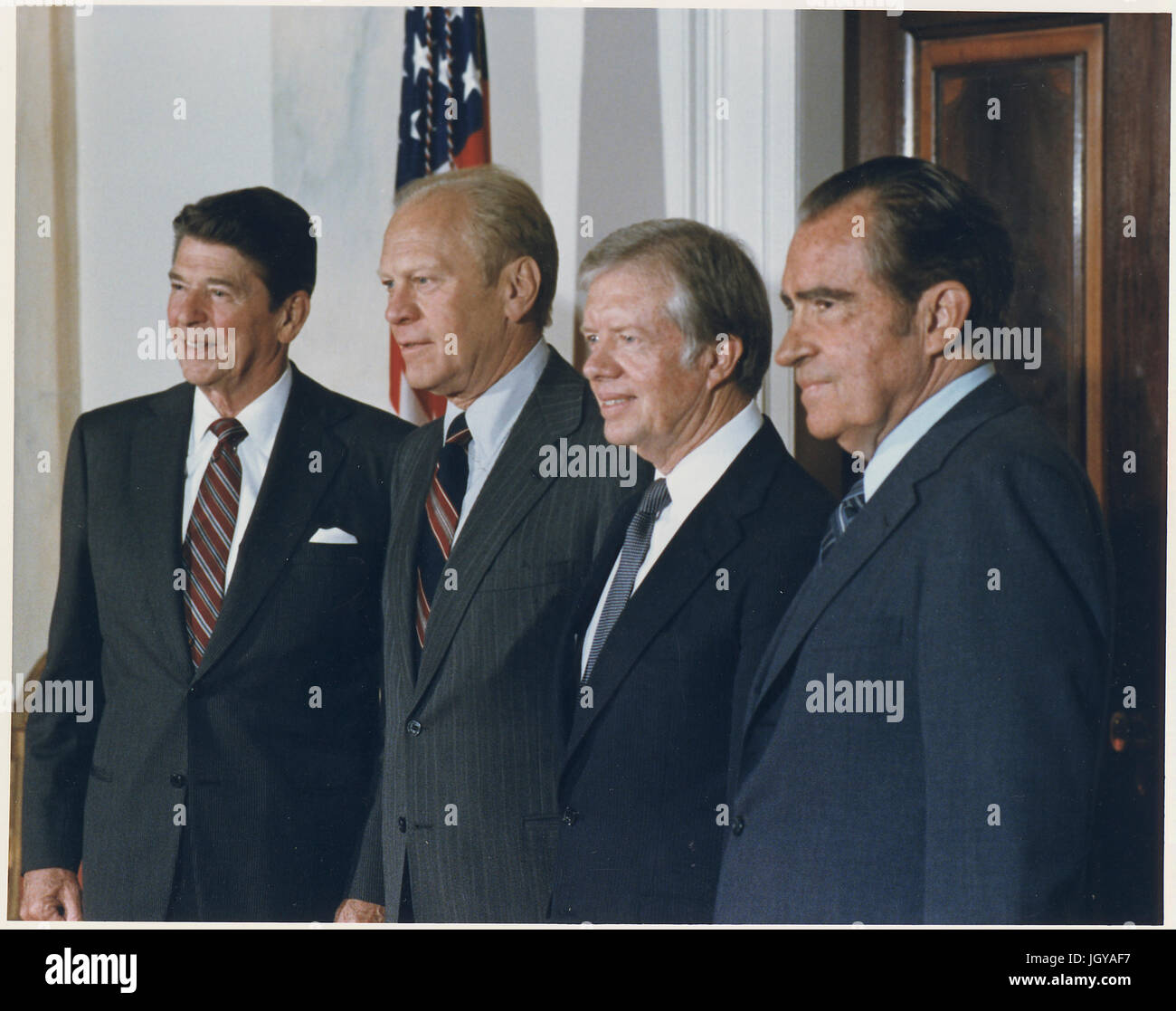 Four Presidents posing for a portrait prior to leaving for Egypt and Sadat's Funeral Stock Photo