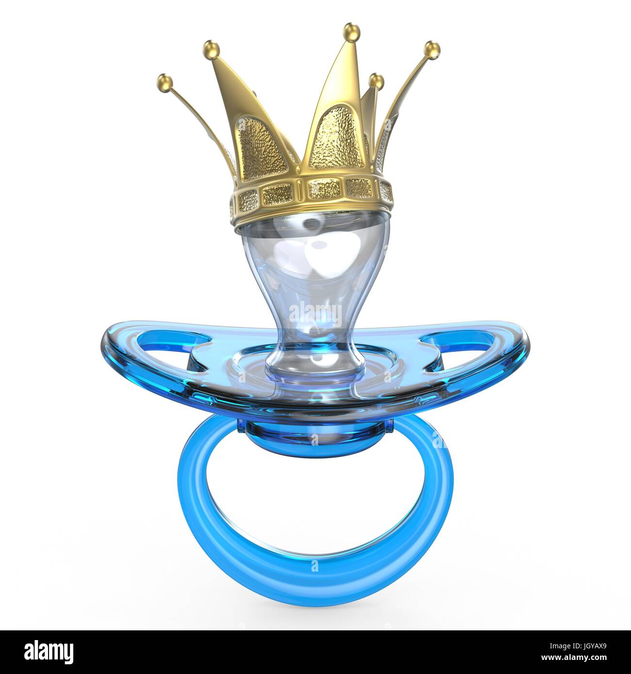 Blue baby pacifier with golden crown Baby KING symbol 3D render ...