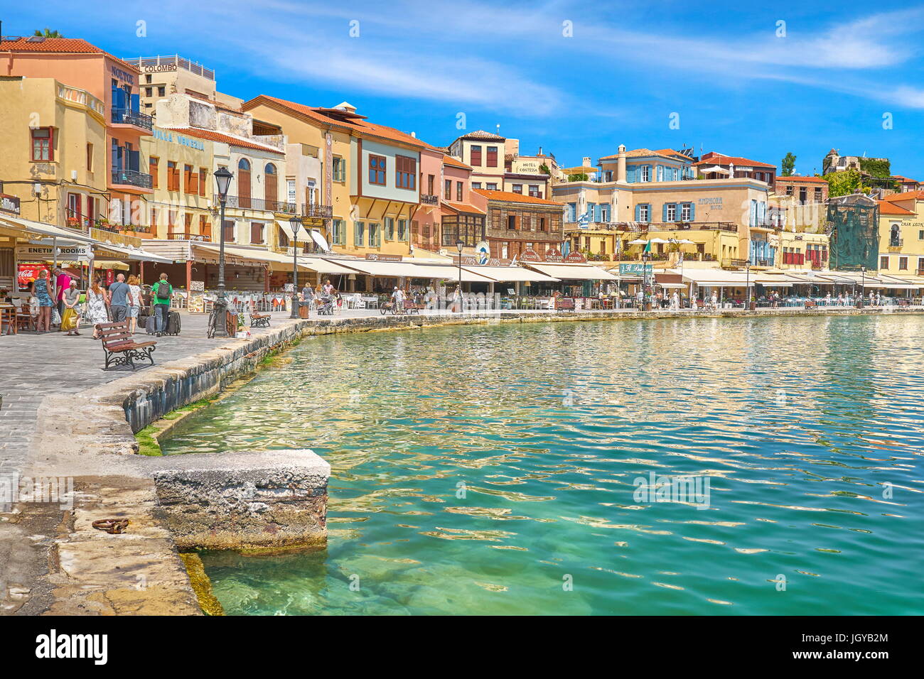 Venetian harbour of Chania old town, Crete Island, Greece Stock Photo