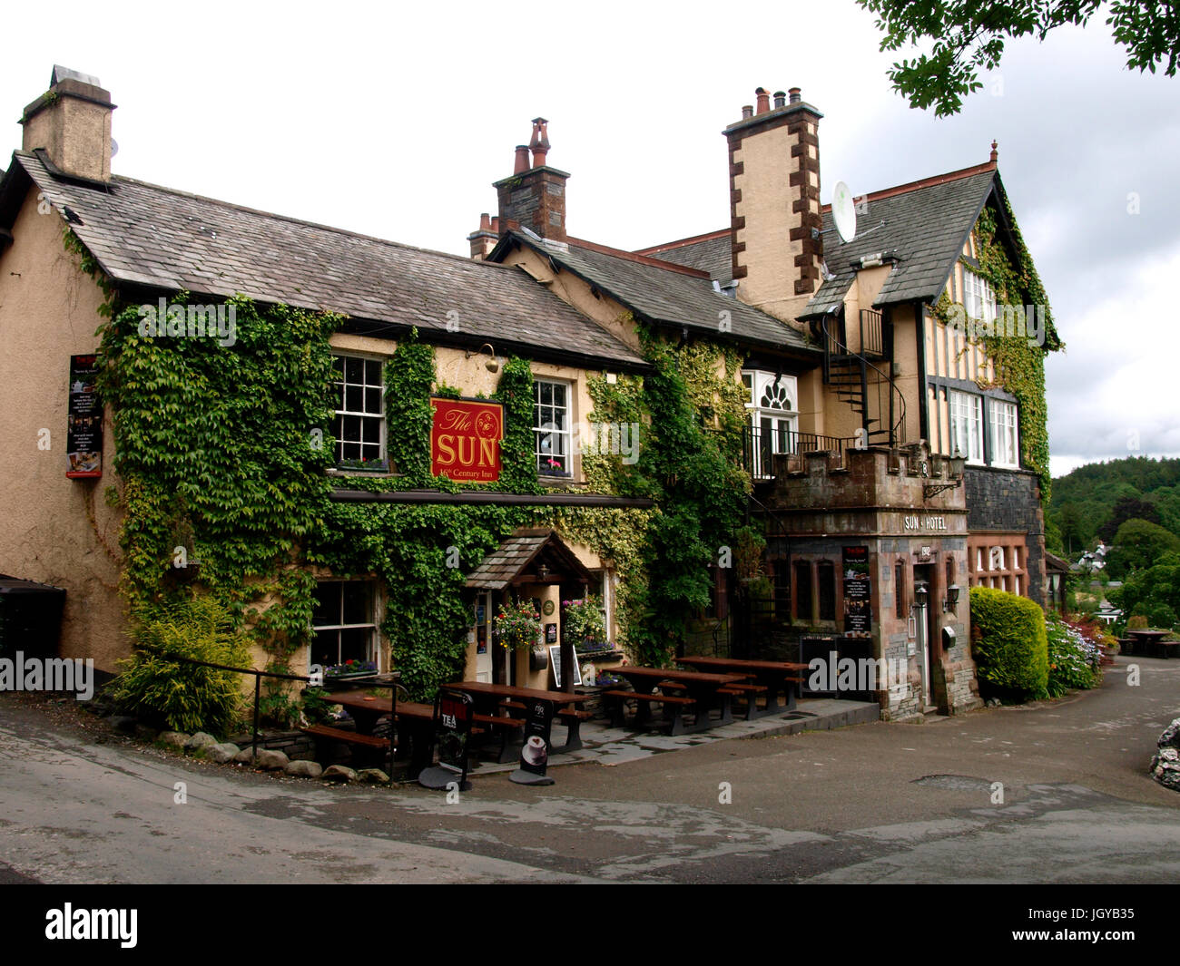 The Sun Inn and Sun Hotel, Coniston, The Lake District, Cumbria, UK Stock Photo