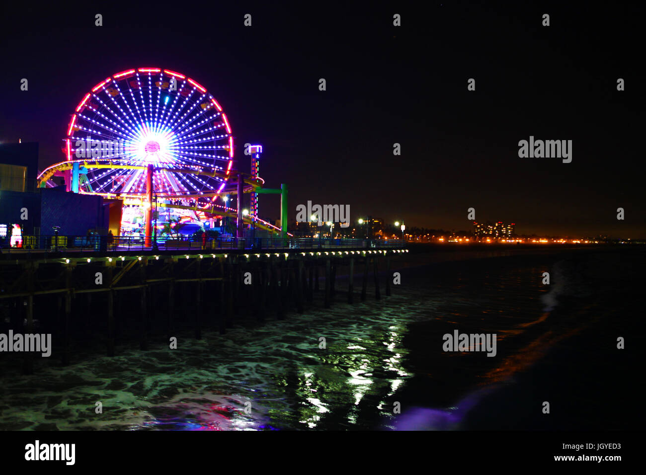 The Santa Monica Pier at Night, California Stock Photo Alamy