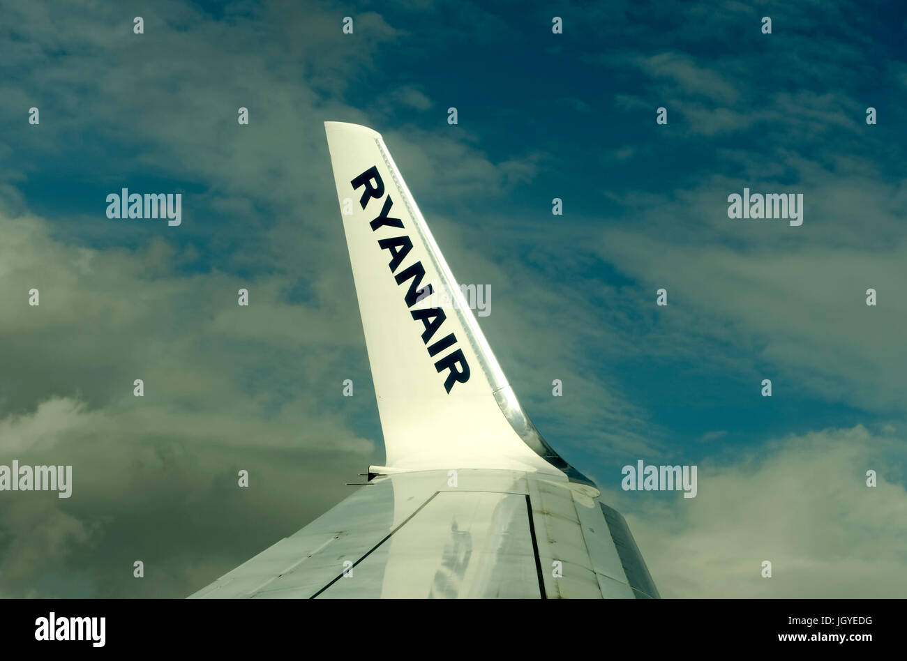 RYAN AIR WING IN FLIGHT Stock Photo