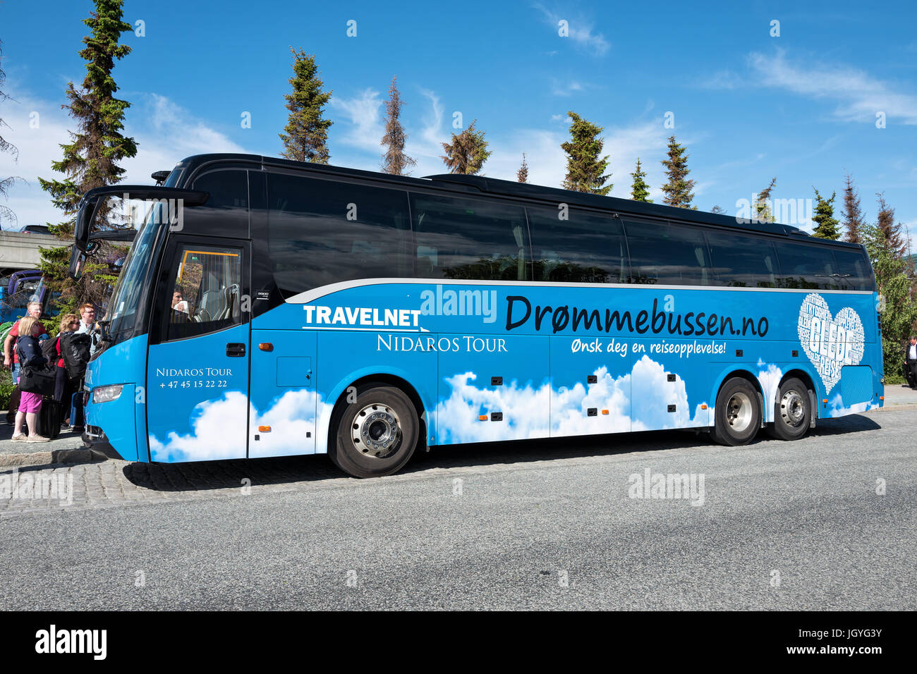 Volvo 9900 coach of Drommebussen in Trondheim, Norway. Drommebussen is a  collaboration between Travelnet and Nidaros Tours Stock Photo - Alamy