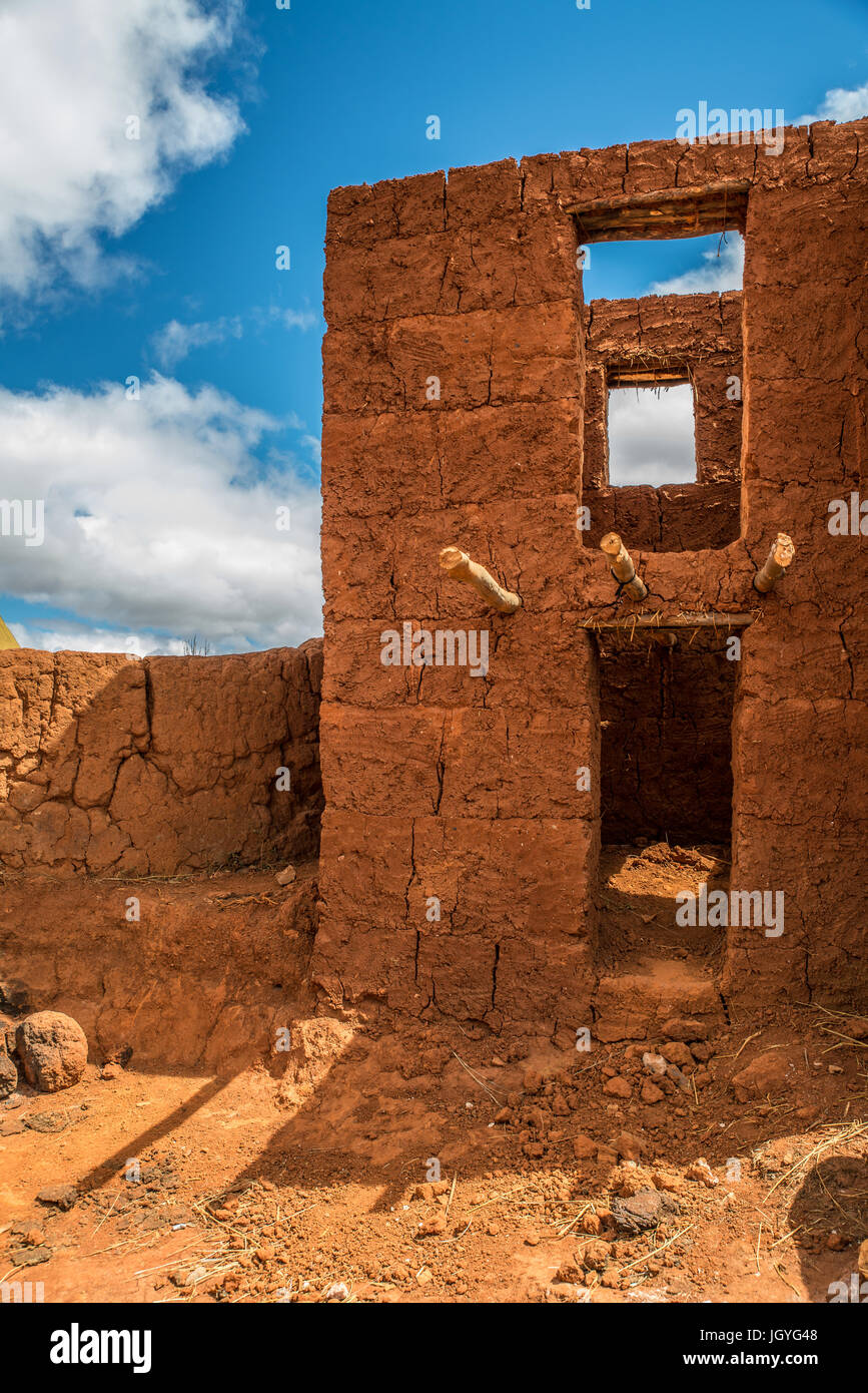 Adobe house in Antananarivo without roof Stock Photo