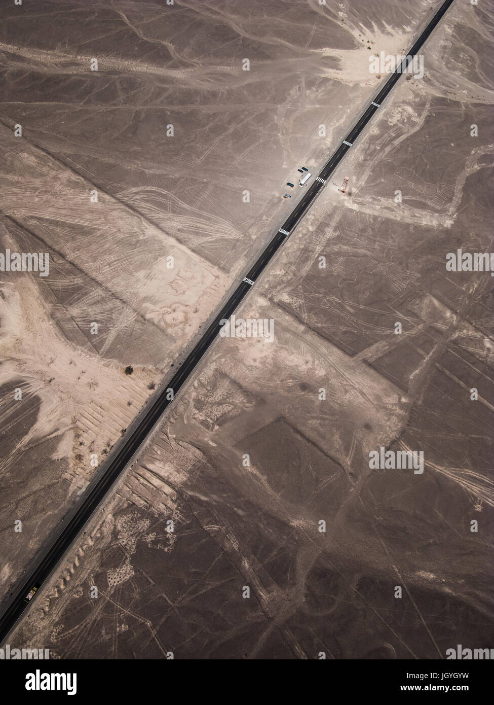 Pan-american highway and Nazca lines view from small plane, Peru Stock Photo