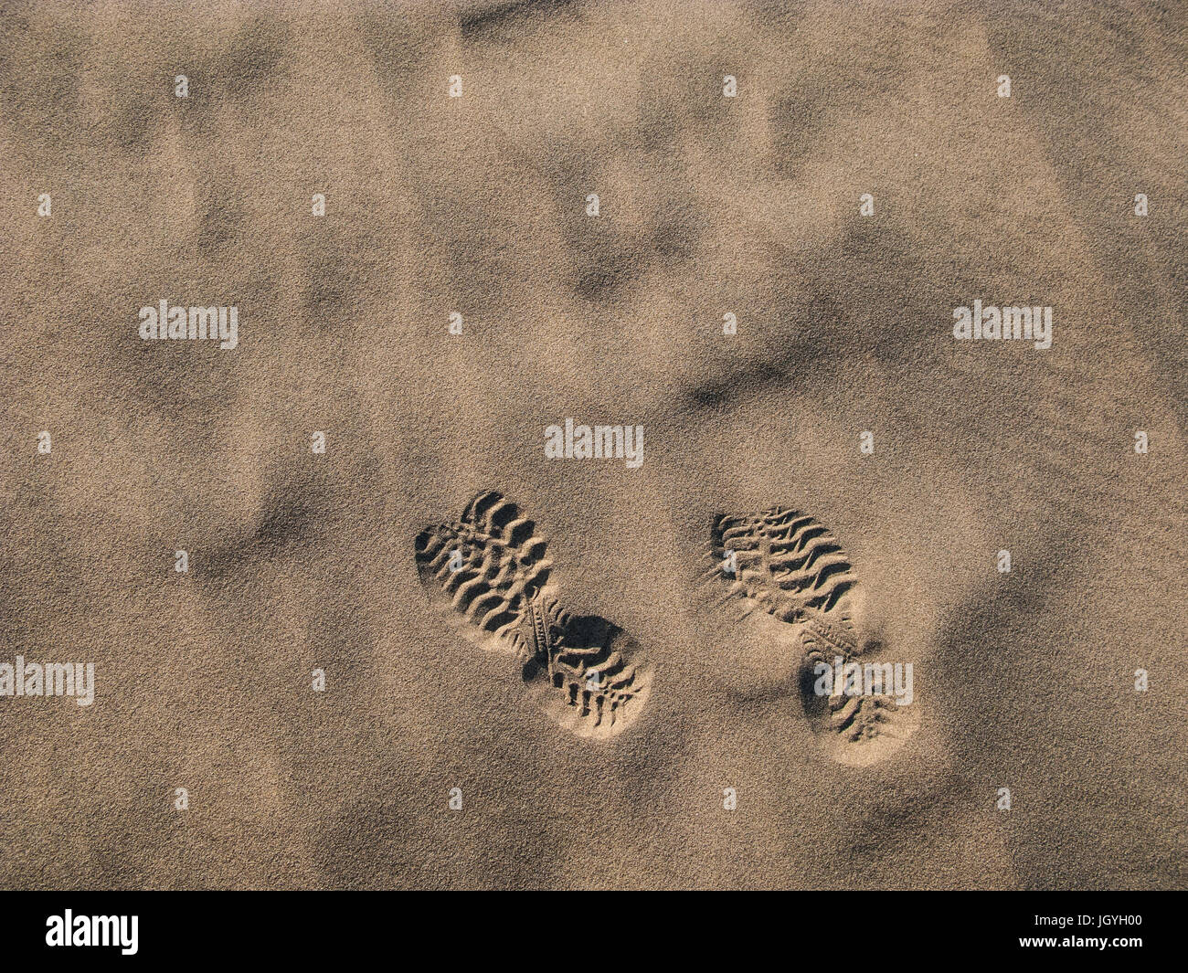 Boot prints in desert sun, Huacachina, Peru Stock Photo