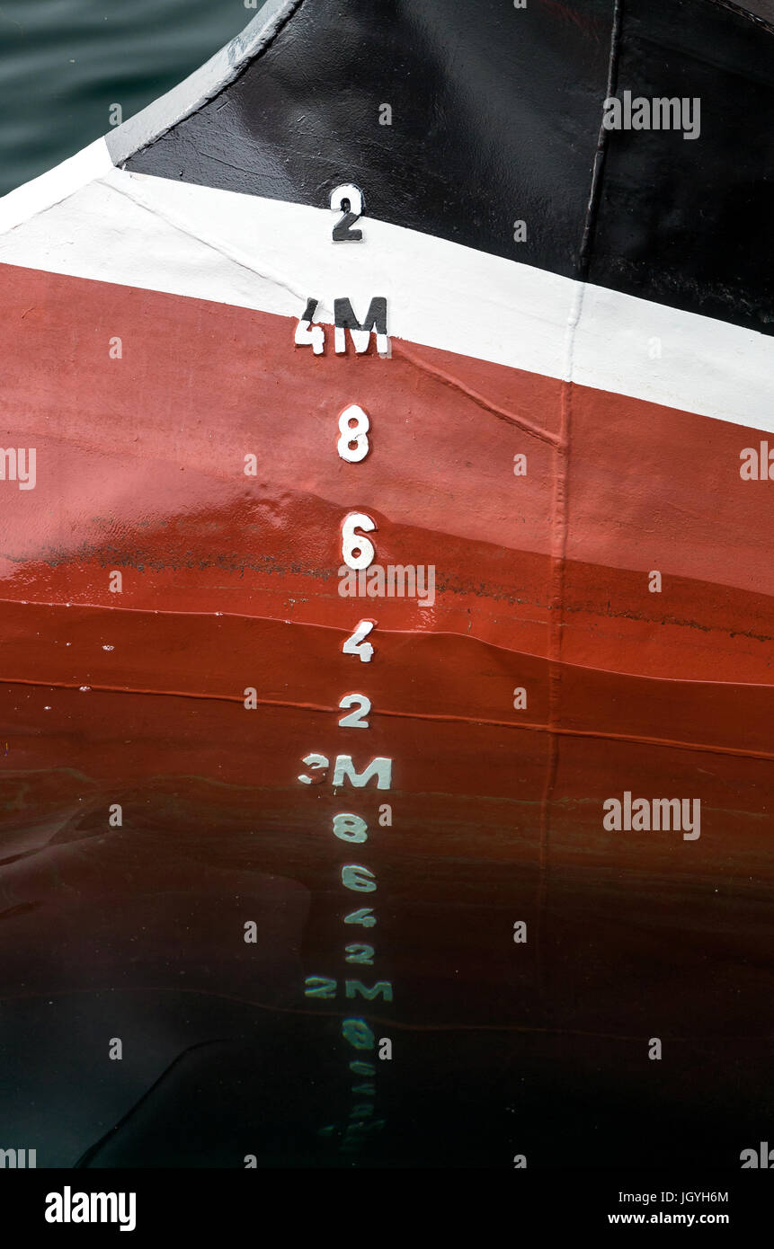 metric draft marks on a ship Stock Photo