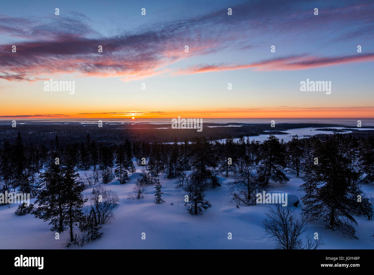 Winter sunrise in Finland Stock Photo