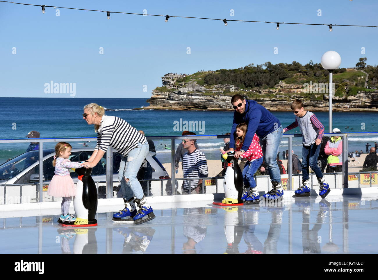 Sydney, Australia Jul 9,, 2017. Kids and parents ice skating with a
