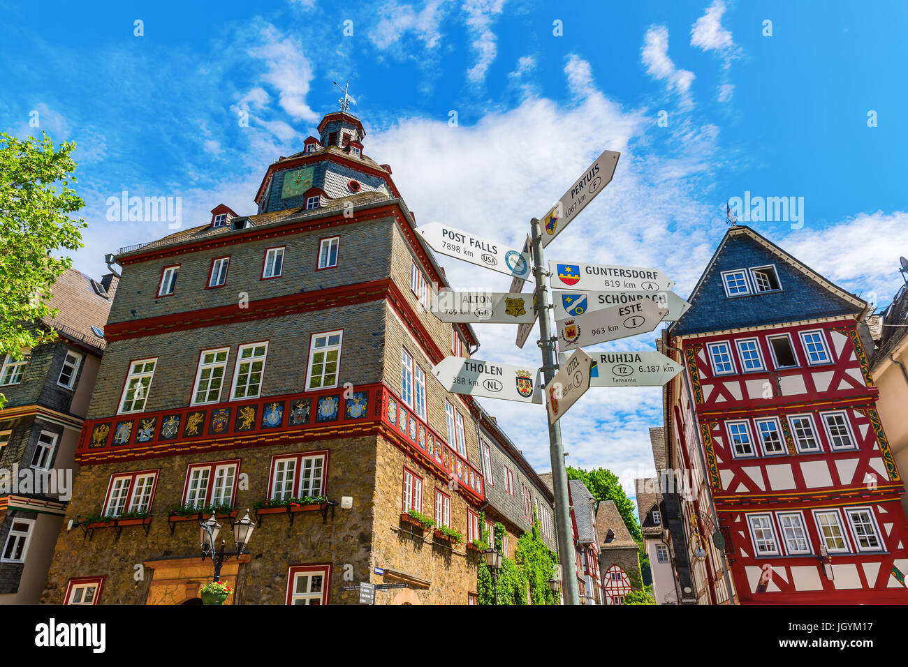 picture with cityscape at the city square in Herborn, Germany Stock Photo