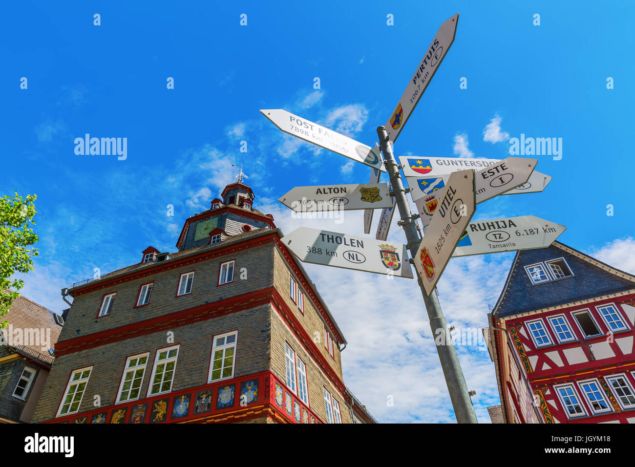 picture with cityscape at the city square in Herborn, Germany Stock Photo