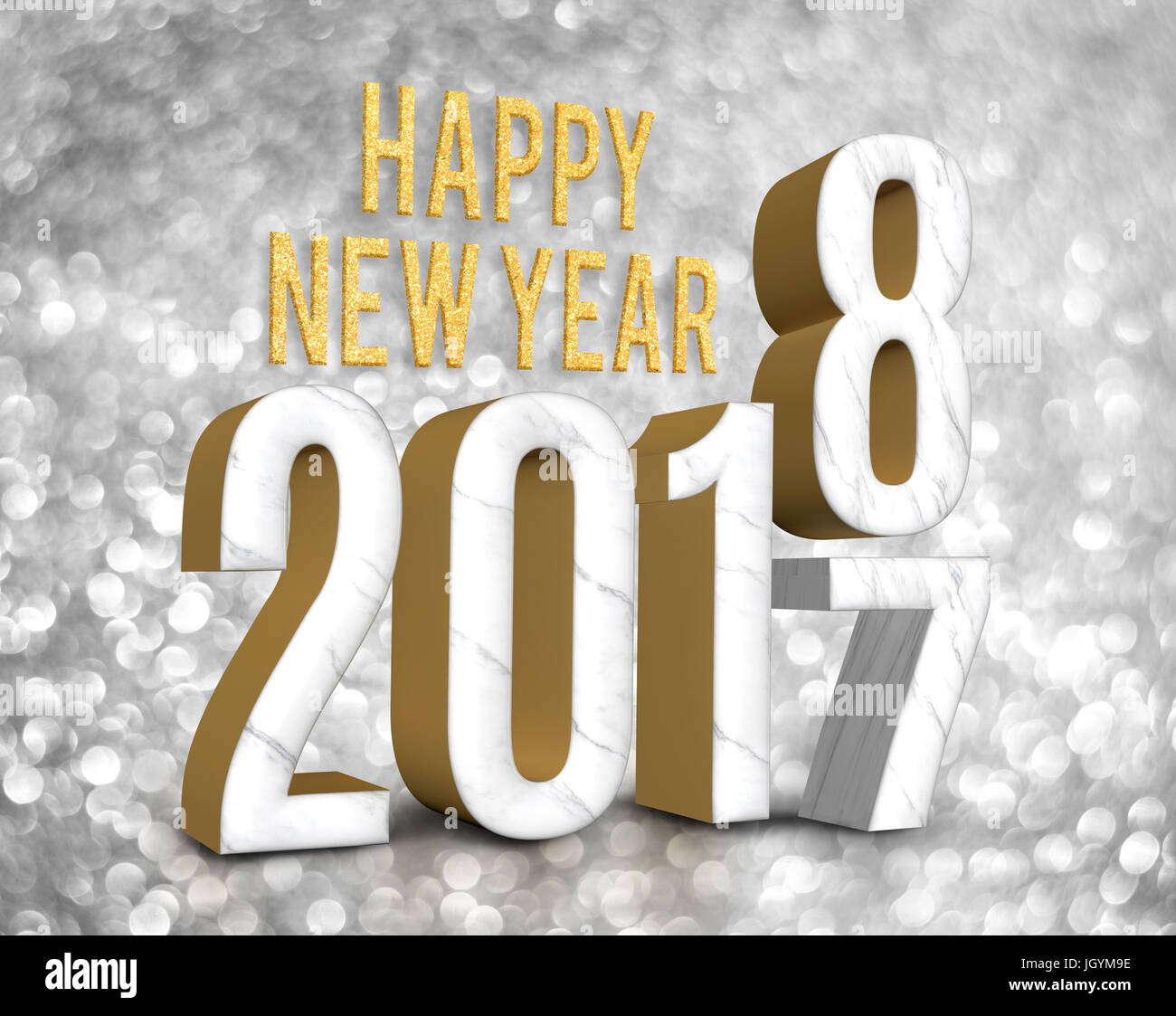 Happy New Year 2018 (3D Rendering) Change Year From 2017 On Silver Glitter  Bokeh Lights Background,New Year And Christmas Greeting Card Stock Photo -  Alamy