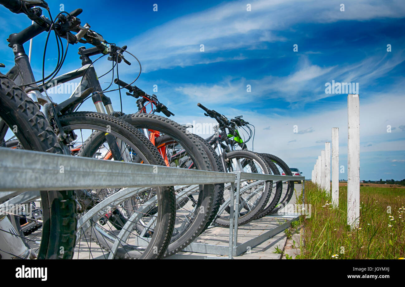 parking for bicycles. Close up Stock Photo