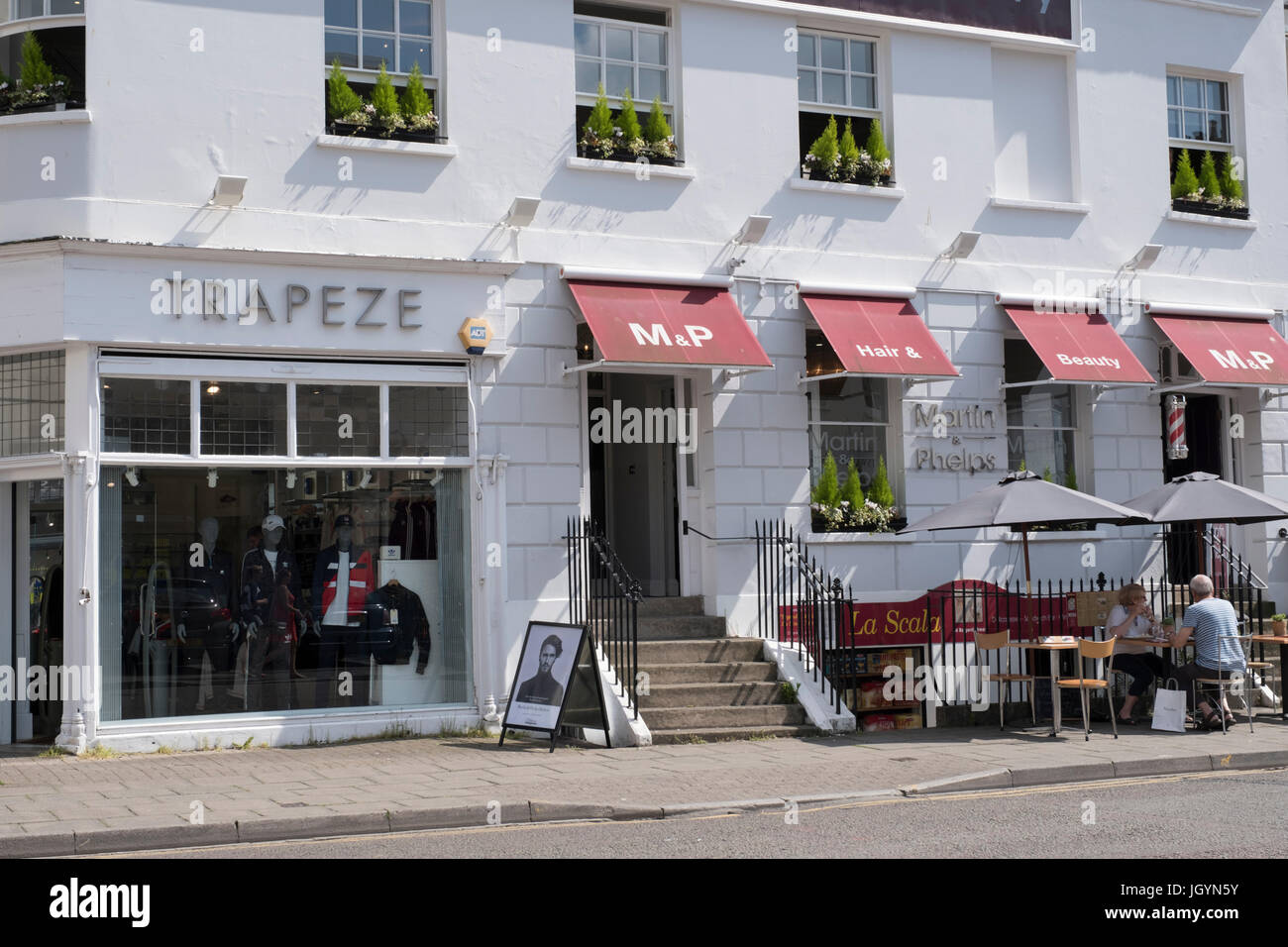 Shops and restaurants in Cheltenham Stock Photo Alamy