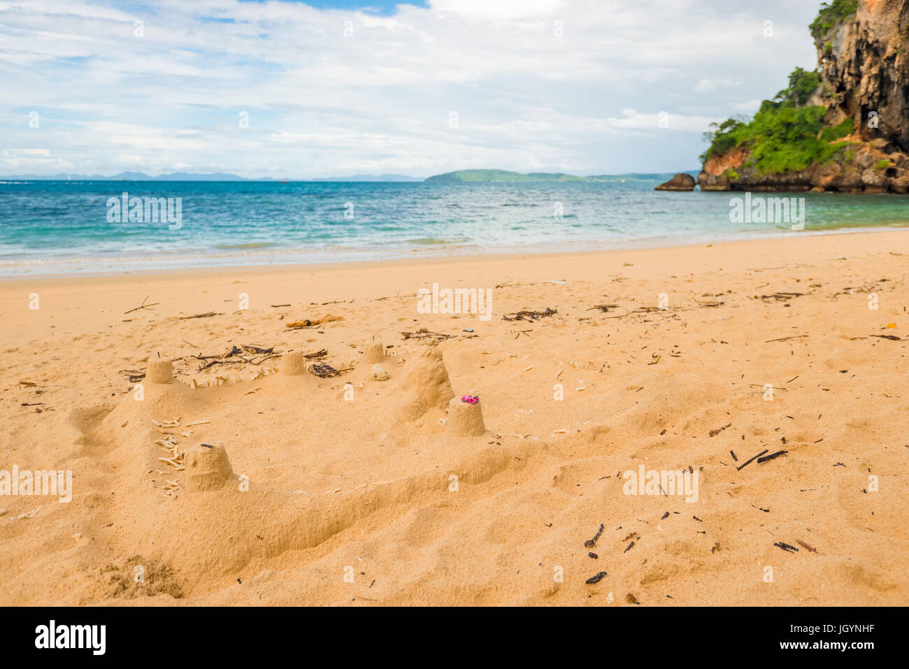 Sand castle on a sandy beach near the sea Stock Photo - Alamy