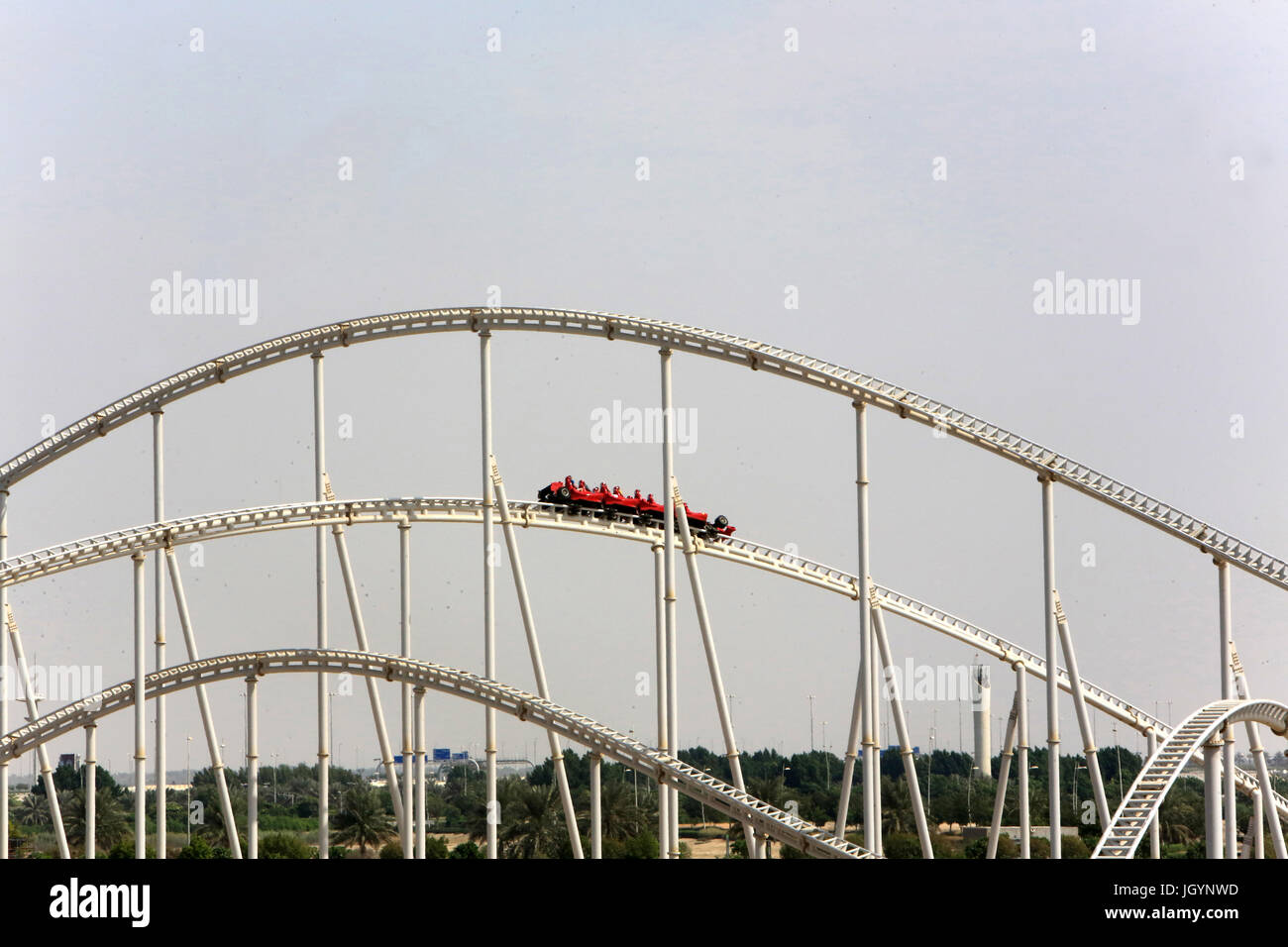Formula Rossa launched roller coaster. Ferrari World. Ferrari Experience. Theme Park. 2010. Yas Island. Emirate of Abu Dhabi. Stock Photo