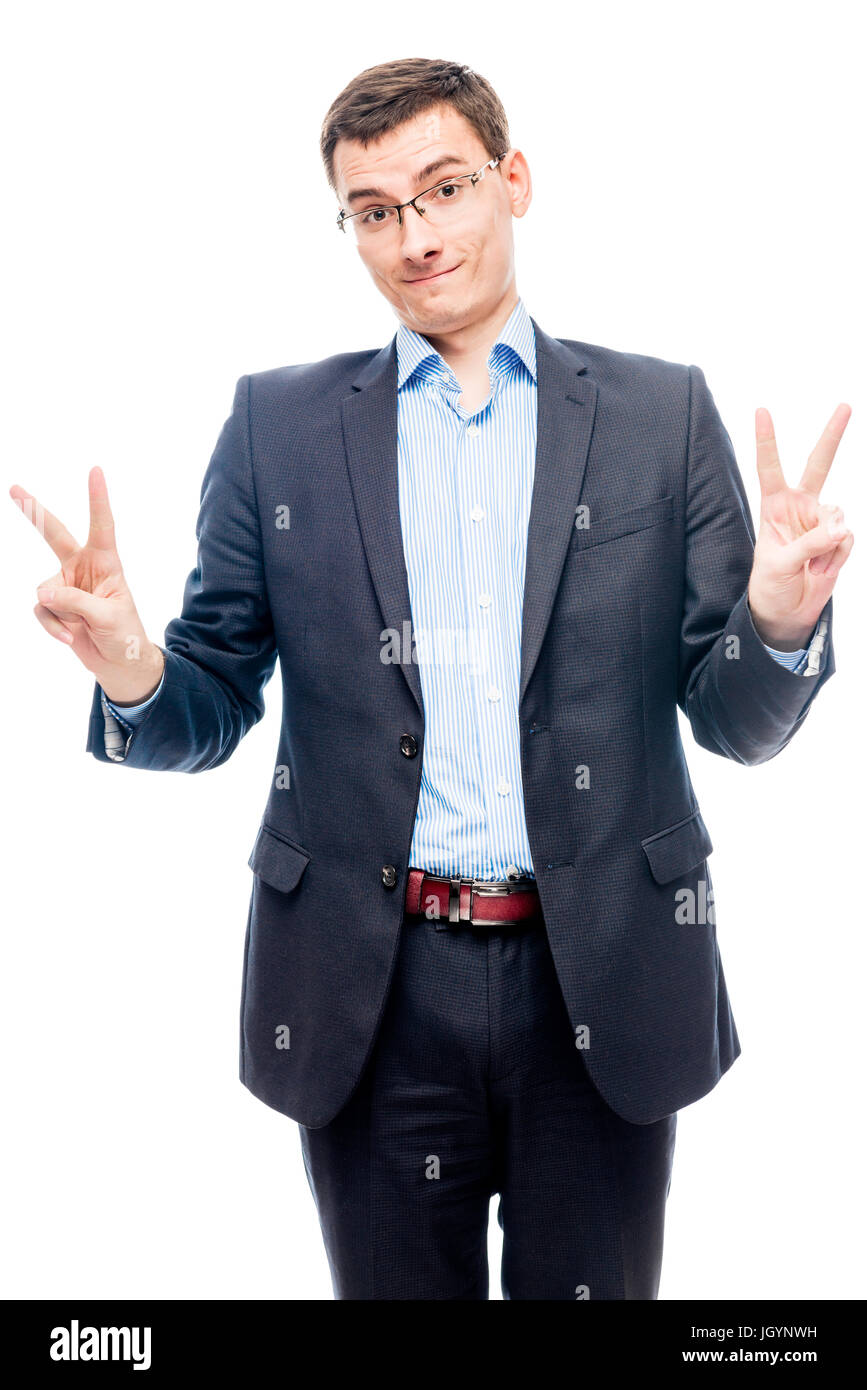 Relaxed businessman posing on white background in business suit Stock ...