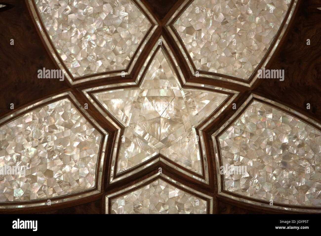 Mother of pearl decoration. Star. Sheikh Zayed Mosque. 1995. Emirate of Abu Dhabi. Stock Photo