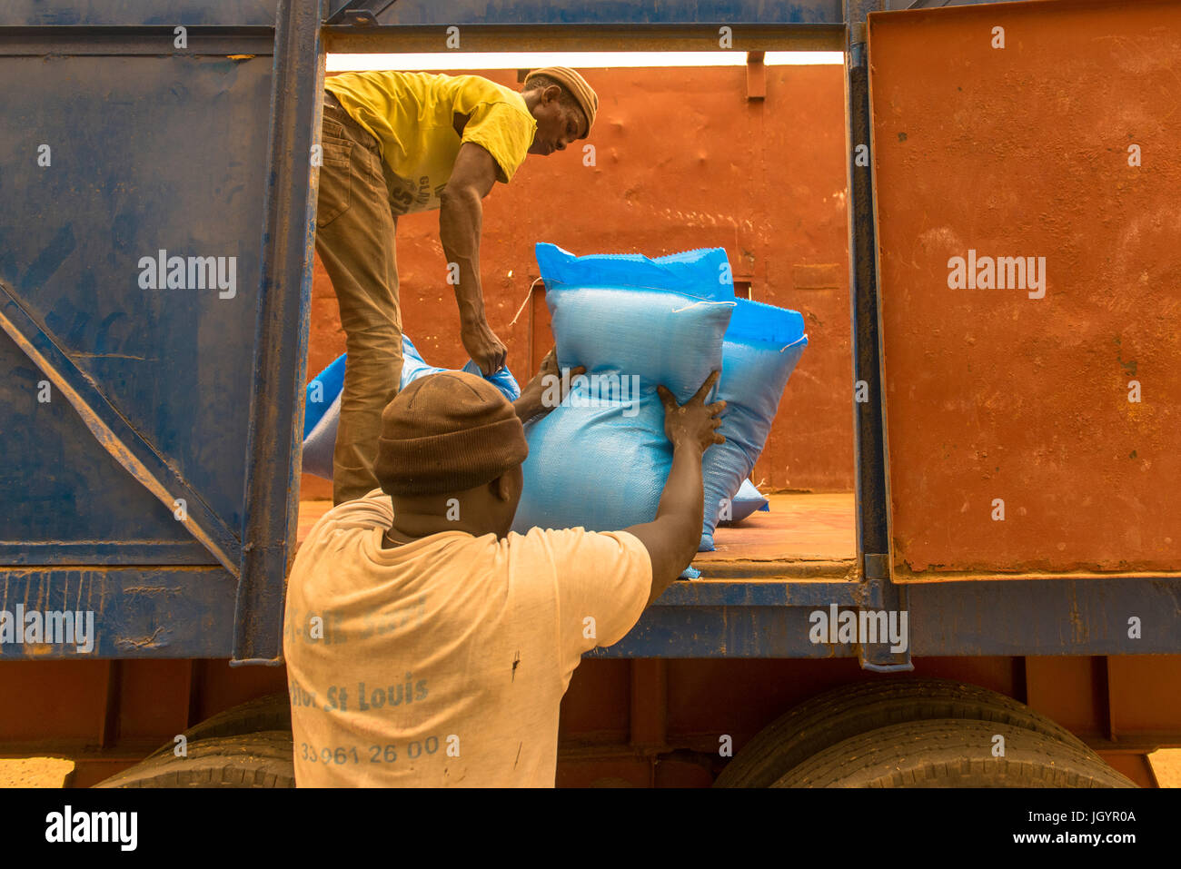 Rice processing and packing factory. Truck loading. Senegal Stock Photo ...