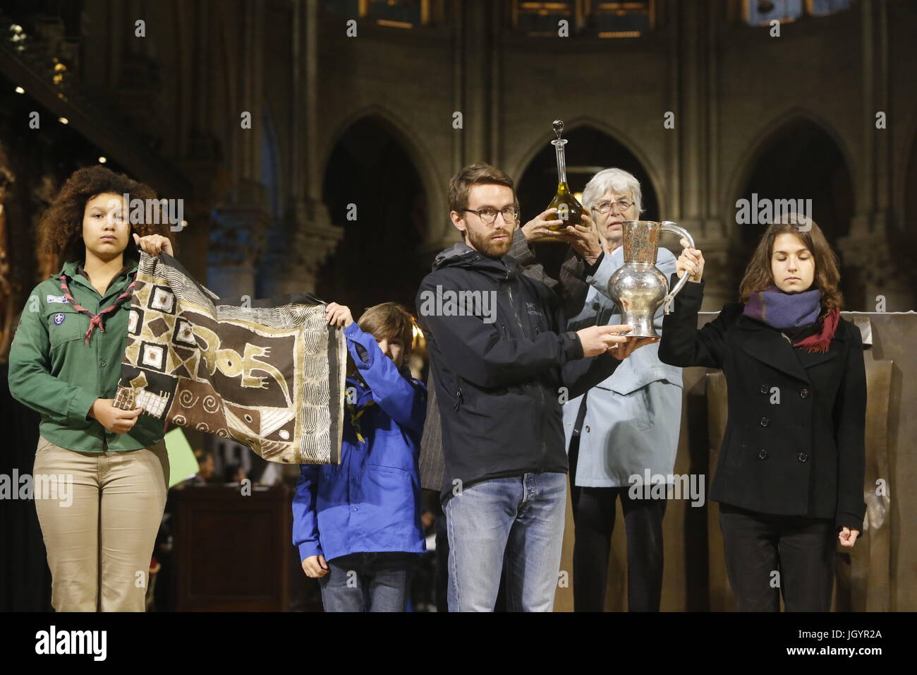 Ecumenical celebration in Notre Dame cathedral, Paris during the COP21 Climate Summit. Stock Photo