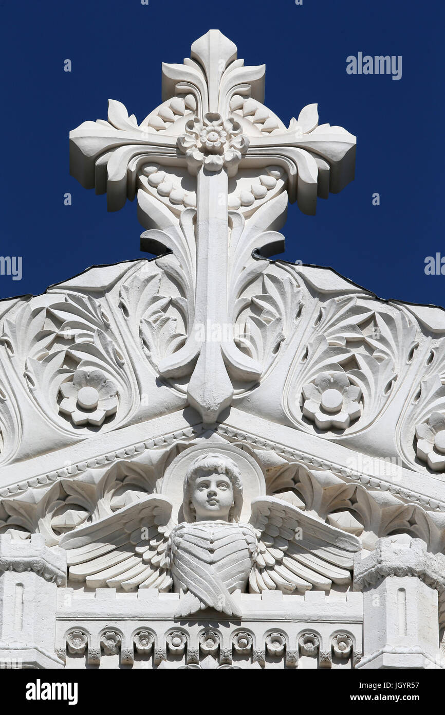 Notre Dame de Fourviere Basilica. Angel and cross.    Lyon. France. Stock Photo