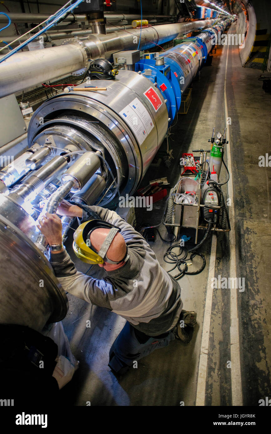 Large Hadron Collider maintenance Stock Photo