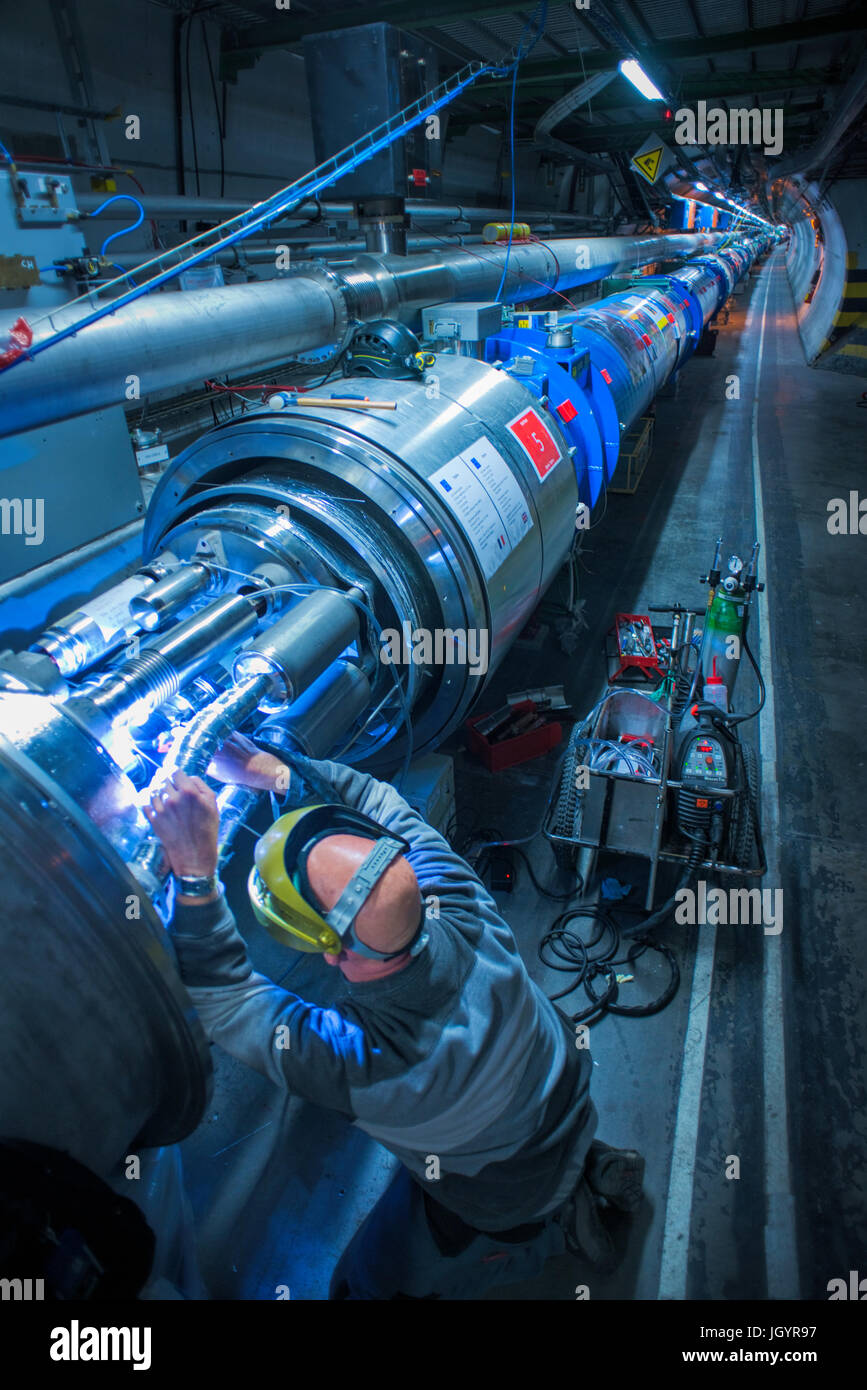 Large Hadron Collider maintenance Stock Photo