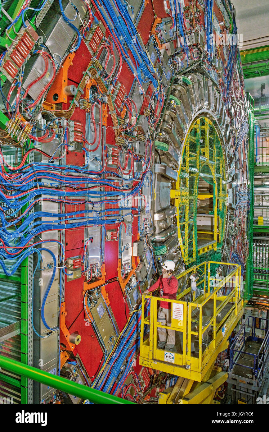 CMS detector of Large Hadron Collider at CERN Stock Photo