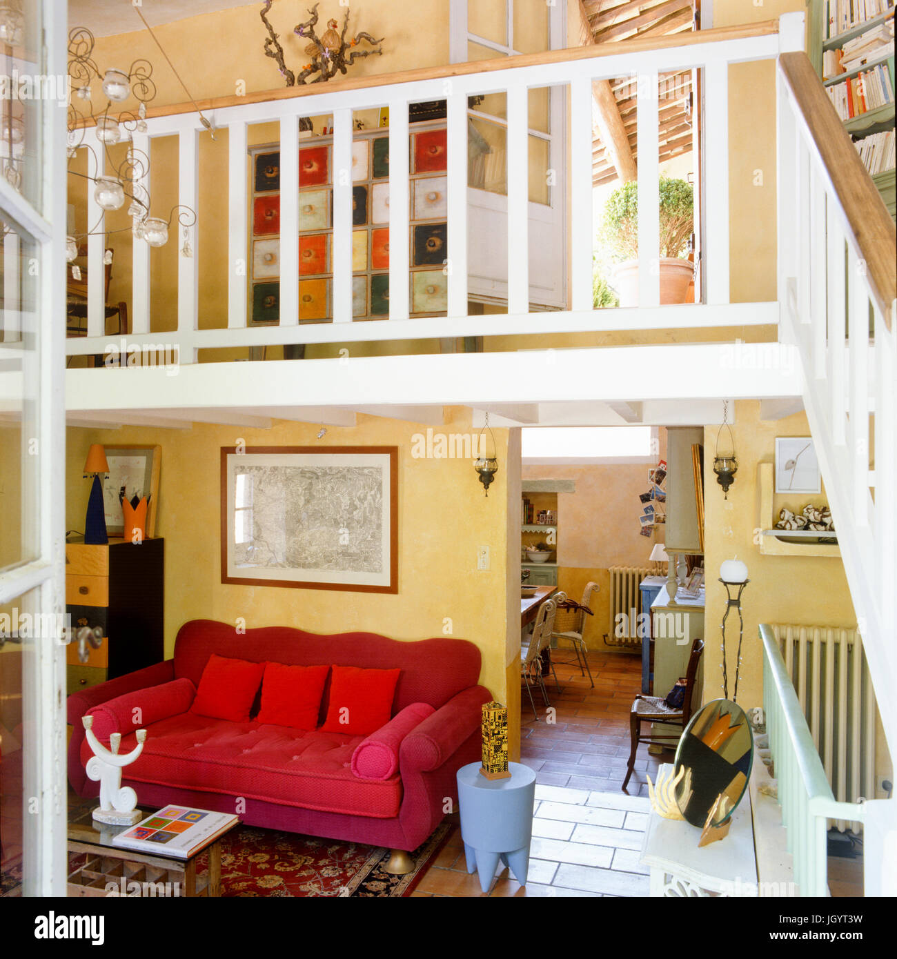 Image showcasing Retro style living room with a loft Stock Photo - Alamy