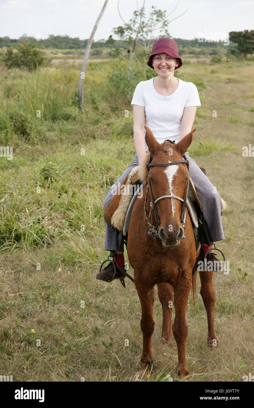 Woman Riding, Pantanal, Mato Grosso do Sul, Brazil Stock Photo