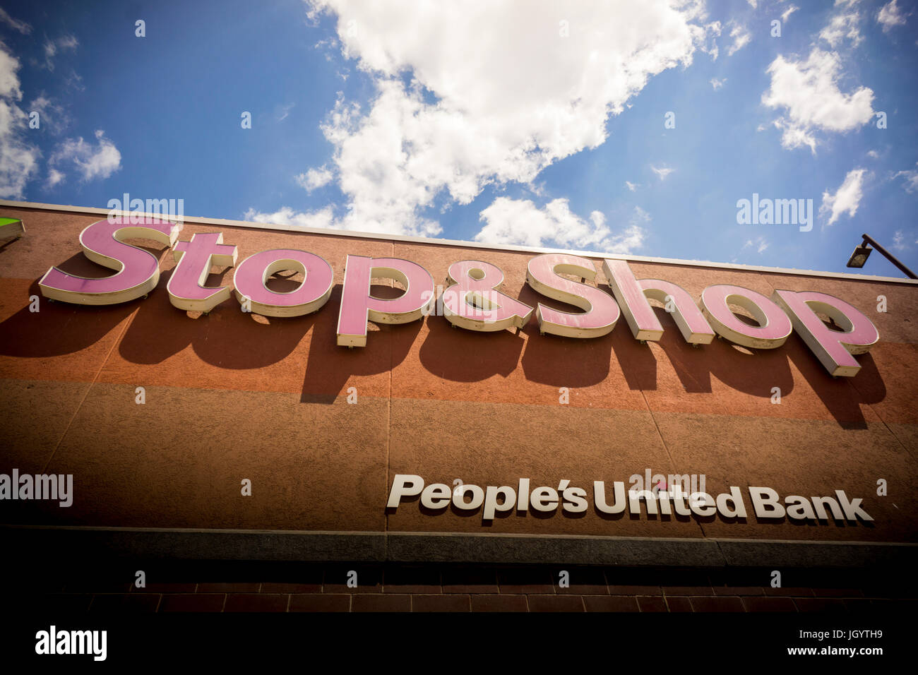 A Stop & shop supermarket in the Woodside neighborhood of Queens in New York on Sunday, July 9, 2017 Stop & Shop is a subsidiary of Ahold Delhaize, an international food retailer based in the Netherlands. The company operates 22 brands in 11 countries including the Peapod grocery delivery service in the U.S. (© Richard B. Levine) Stock Photo