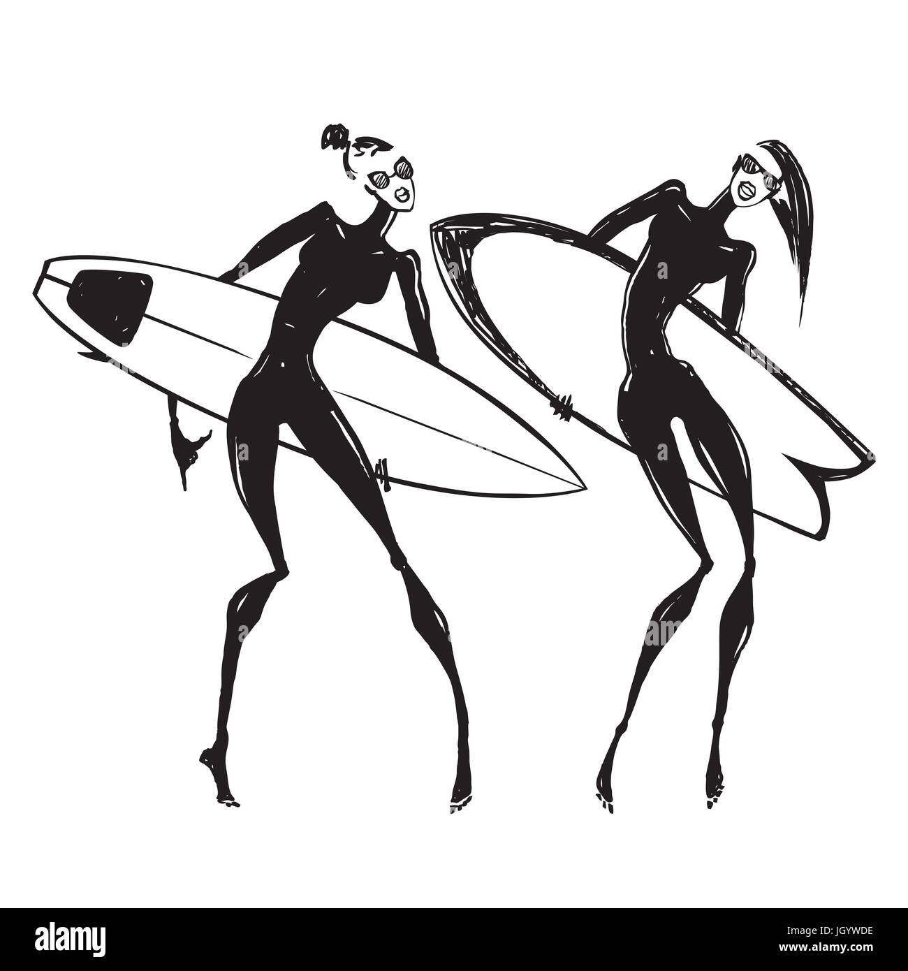 Silhouettes of surf girls Stock Vector Image & Art - Alamy