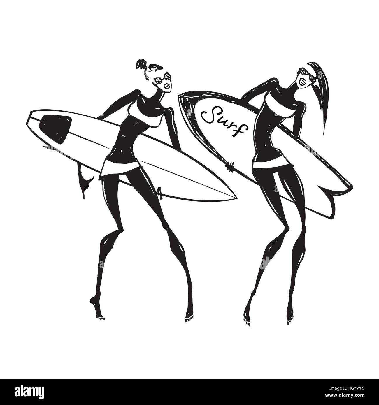Silhouettes of surf girls Stock Vector Image & Art Alamy