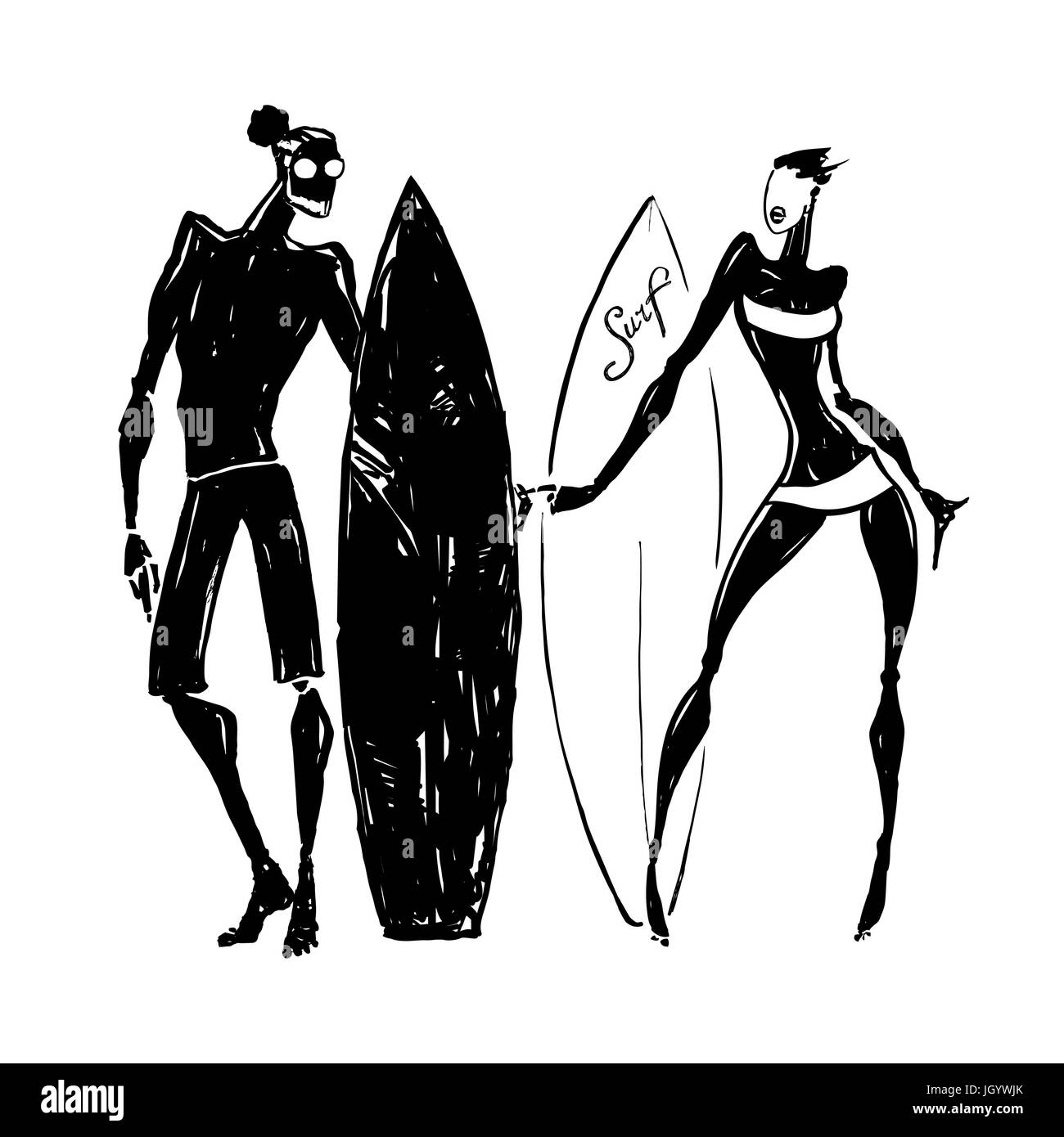 Surfer Silhouettes of woman and man Stock Vector Image & Art - Alamy