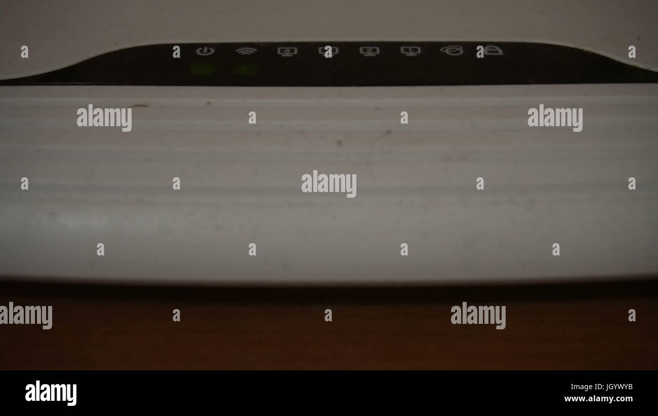 Closeup VIew of WiFi Router Blinking Lights Stock Photo Alamy