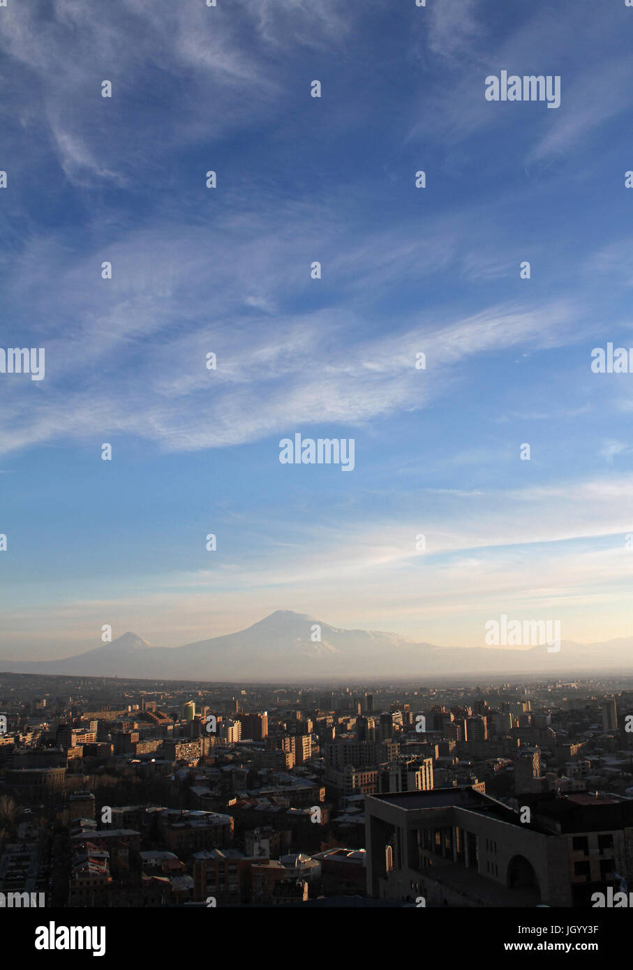 View of Yerevan with Mount Ararat in the background Stock Photo