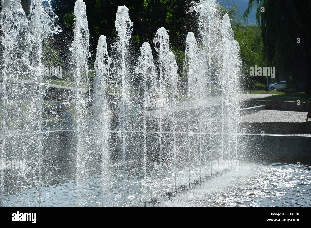 colored water fountain in the city park in the night Stock Photo - Alamy