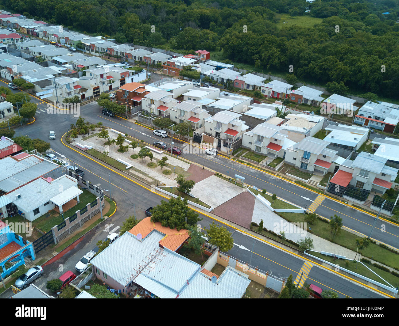 Urban park in residential area aerial above view Stock Photo
